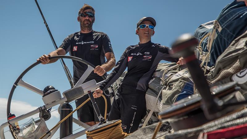Leg 6 to Auckland, day 18 on board Sun hung Kai / Scallywag. David Witt and Libbby Greenhlagh while the crew is manoeuvering to change sails. 25 February, . - photo © Jeremie Lecaudey / Volvo Ocean Race