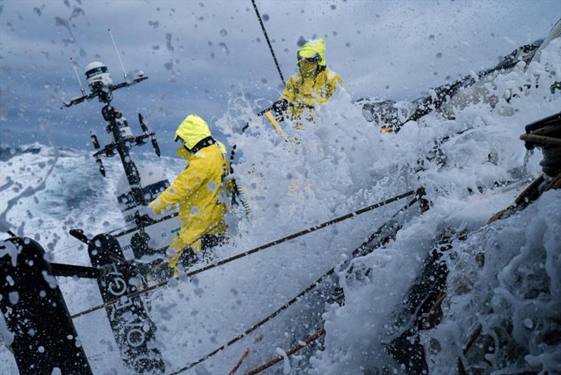 Volvo Ocean Race Leg 7 from Auckland to Itajai, day 06 on board Brunel. Very blrigh blue light this morning. Carlo Huisman Peter Burling photo copyright Yann Riou / Volvo Ocean Race taken at  and featuring the Volvo One-Design class