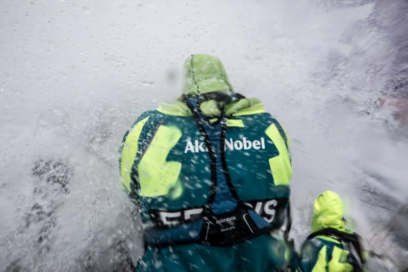 Volvo Ocean Race, Leg 7 from Auckland to Itajai, day 7 on board AkzoNobel . Justin Ferris on the helm- a little bit of pressure coming his way photo copyright James Blake / Volvo Ocean Race taken at  and featuring the Volvo One-Design class