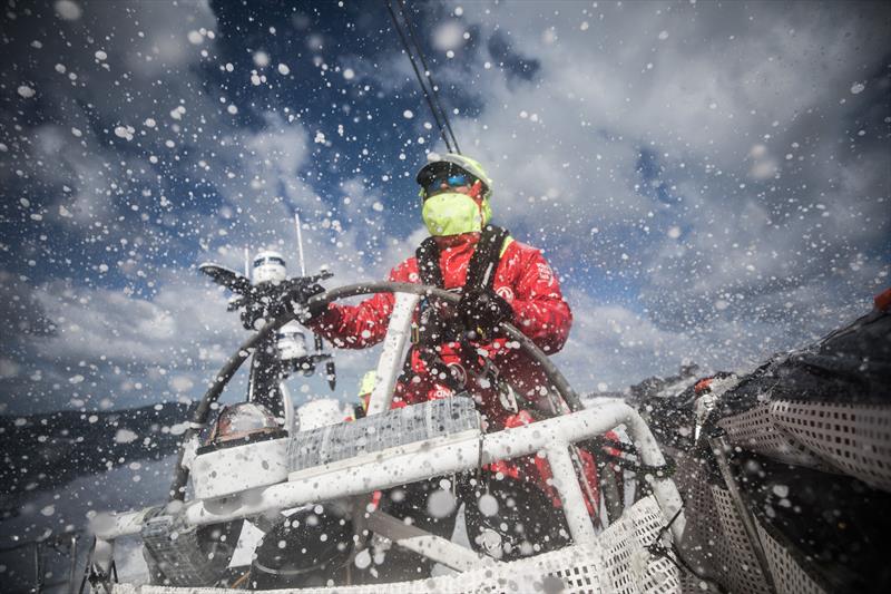 Leg 7 from Auckland to Itajai, day 16 on board Dongfeng. Kevin Escoffier helming full speed to go fast to the arrival. 31 March,  photo copyright Martin Keruzore / Volvo Ocean Race taken at  and featuring the Volvo One-Design class