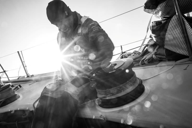 Volvo Ocean Race Leg 7 from Auckland to Itajai, day 16 on board MAPFRE, Rob Greenhalgh grinding photo copyright Ugo Fonolla / Volvo Ocean Race taken at  and featuring the Volvo One-Design class