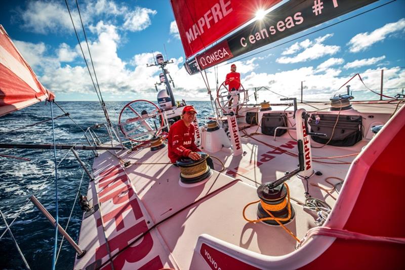 Volvo Ocean Race Leg 7 from Auckland to Itajai, day 19 on board MAPFRE, Blair Tuke at the helm, and Tamara Echegoyen at the winch photo copyright Ugo Fonolla / Volvo Ocean Race taken at  and featuring the Volvo One-Design class