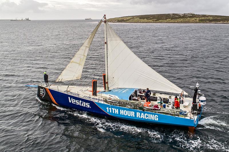 Vestas 11th Hour Racing leaves Port Stanley in the Falkland Islands for an 8-10 day voyage heading for Itajai photo copyright Jeremie Lecaudey / Volvo Ocean Rac taken at  and featuring the Volvo One-Design class
