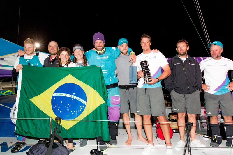 Team AkzoNobel - Chris Nicolson (right) at the finish of Leg 7 from Auckland to Itajai. 05 April,  photo copyright Pedro Martinez / Volvo Ocean Race taken at  and featuring the Volvo One-Design class