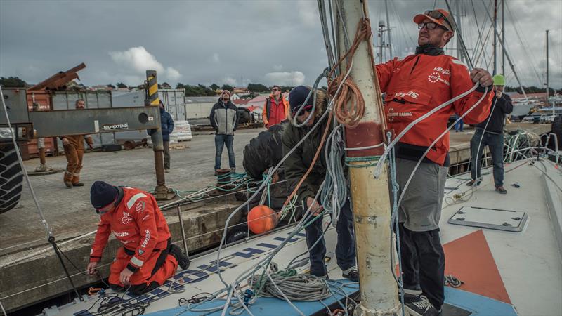 Leg 7 from Auckland to Itajai, day 21 on board Vestas 11th Hour. 06 April, . Mast Accident - Falkland Islands - photo © Jeremie Lecaudey / Volvo Ocean Race
