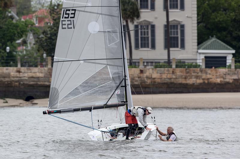A little swim and a push off the sandy bottom on day 1 of Charleston Race Week photo copyright Sperry Charleston Race Week / Sander van der Borch taken at Charleston Yacht Club and featuring the VX One class
