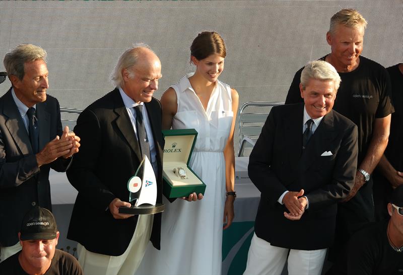 Thomas Bscher accepts the Wally class prize. With Princess Salwa Aga Khan and Gian Riccardo Marini of Rolex SA at the Maxi Yacht Rolex Cup - photo © International Maxi Association