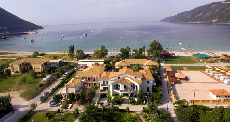 Drone shot of the Wildwind center in the bay of Vassiliki - photo © Wildwind