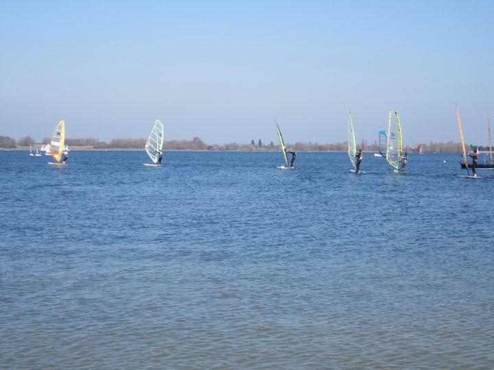 The third and final 'A' team race in the 29th Windsurfing Varsity Match gets under way - Cambridge won 2, 3, 5 photo copyright Anthony Butler taken at Grafham Water Sailing Club and featuring the Windsurfing class