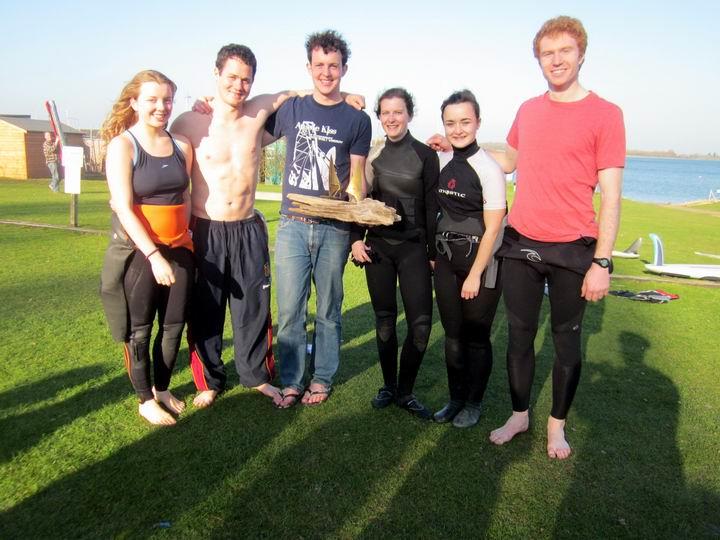 Oxford with the Windsurfing Varsity Match trophy, which they won last year but never held because Cambridge forgot it and then it needed repairs! photo copyright Anthony Butler taken at Grafham Water Sailing Club and featuring the Windsurfing class