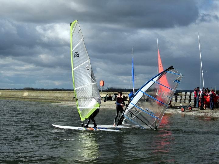 The start of the last race during the Windsurfing Varsity Match held at Farmoor  photo copyright Anthony Butler taken at Oxford Sailing Club and featuring the Windsurfing class