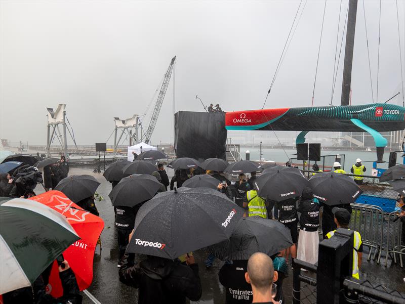 Emirates Team New Zealand Naming Ceremony for their third AC75 Taihoro -  ETNZ base - Auckland - April 18. 2024 photo copyright James Somerset/Emirates Team NZ taken at Royal New Zealand Yacht Squadron and featuring the AC75 class