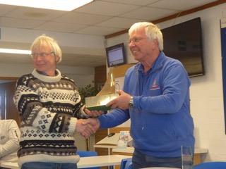 Champion Graham Bantock receiving the trophy from DWRSC commodore Phil Holliday photo copyright Janice Uttley taken at Datchet Water Radio Sailing Club and featuring the 10 Rater class