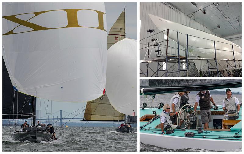 Clockwise from left: Challenge XII (KA-10) under sail, Freedom (US-30) at Pilots Point Marina in 2017; Intrepid (US-22) under sail - 12 Metre World Championship photo copyright Stephen Cloutier and courtesy of Freedom taken at Ida Lewis Yacht Club and featuring the 12m class