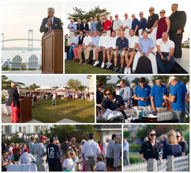 Welcome Reception for the 12 Metre World Championship at Gurney's Marina and Resort. Top right: Skippers from 21 boats gather for a photo opportunity photo copyright Ian Roman taken at Ida Lewis Yacht Club and featuring the 12m class