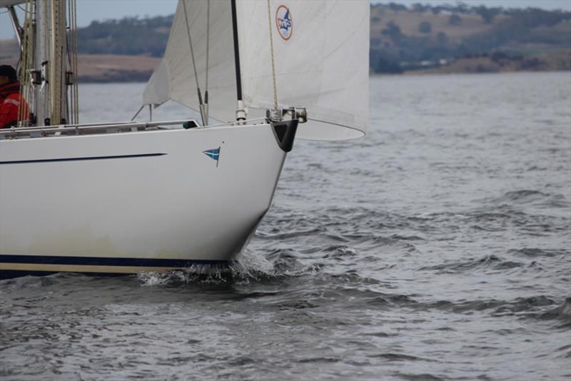 Gretel II's distinctive knuckle bow photo copyright Peter Watson taken at Royal Yacht Club of Tasmania and featuring the 12m class