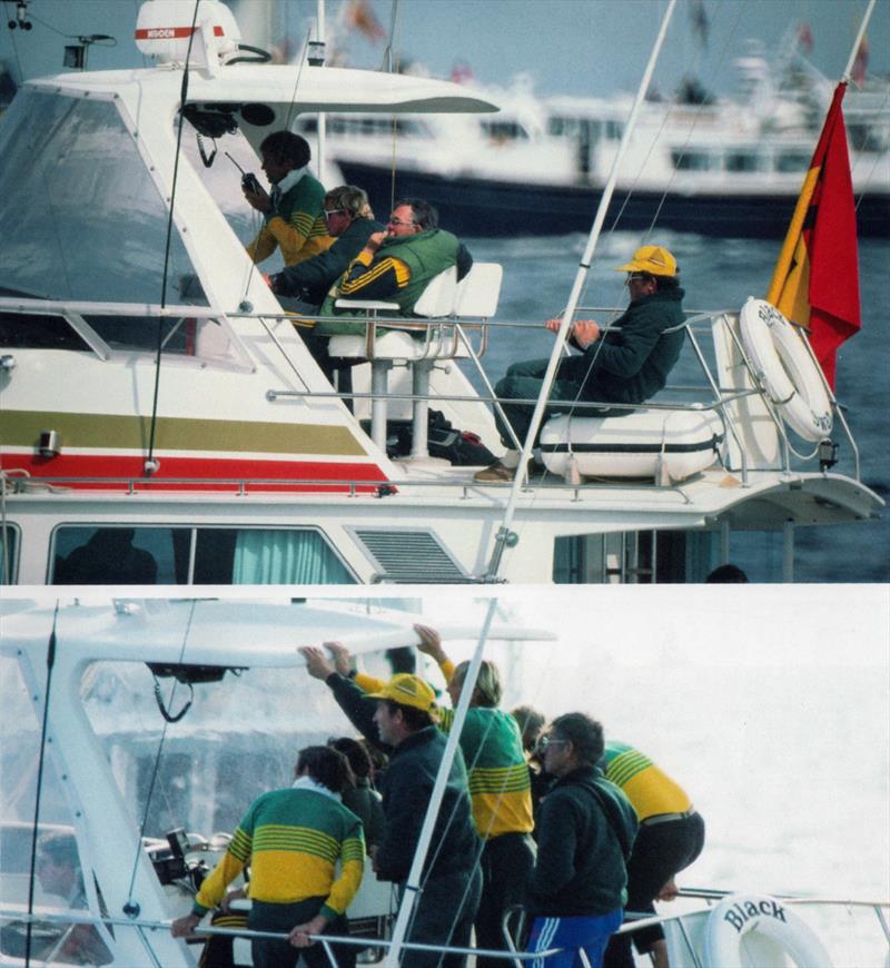 An exercise in body language in the final race. Top after four legs, and bottom after Australia II takes 57secs out of Liberty on Leg 5 - 1983 America's Cup - Newport RI photo copyright Paul Darling Collection taken at New York Yacht Club and featuring the 12m class