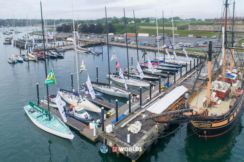 Competing 12 Metres gather dockside at the 2019 12 Metre Worlds in Newport, R.I photo copyright Ian Roman taken at Ida Lewis Yacht Club and featuring the 12m class