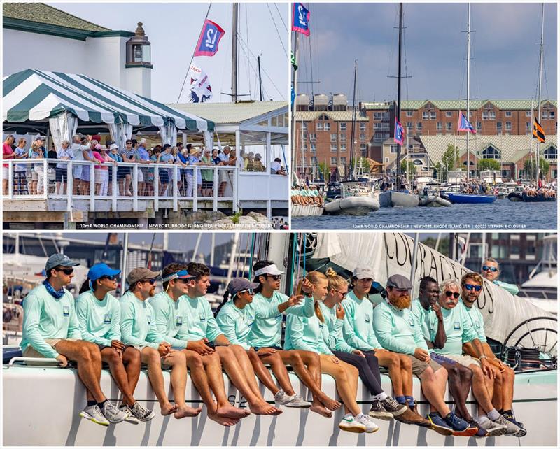 Clockwise from top left: Parade spectators at Ida Lewis Yacht Club; 12 Metre Parade underway in Newport Harbor; Courageous, with Oackcliff trainees aboard, in the 12 Metre Parade - 12 Metre World Championship photo copyright Stephen Cloutier taken at Ida Lewis Yacht Club and featuring the 12m class