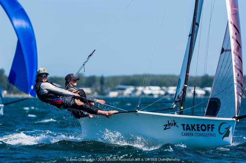 Skelcon Australian 16ft & 13ft Skiff Championship Day 4 photo copyright Beau Outteridge taken at Belmont 16ft Sailing Club and featuring the 13ft Skiff class