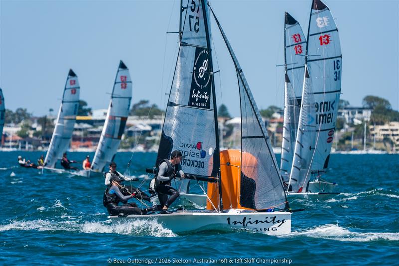 Skelcon Australian 16ft & 13ft Skiff Championship Day 5 photo copyright Beau Outteridge taken at Belmont 16ft Sailing Club and featuring the 13ft Skiff class