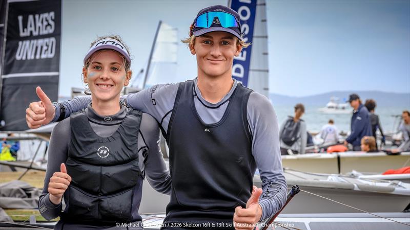 Heidi Bates and Christian Spencer - 2026 Skelcon Australian 16ft & 13ft Skiff Championships photo copyright Michael Chittenden taken at  and featuring the 13ft Skiff class