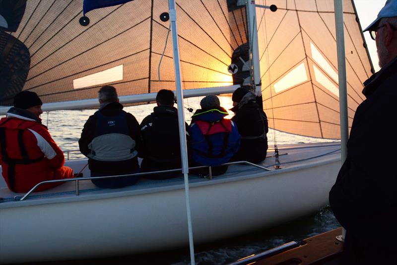 Midnight Cowboy finishing on day 2 of the HRSC Wednesday Night Early Bird Series photo copyright Trevor Pountain taken at Hamble River Sailing Club and featuring the 1720 class