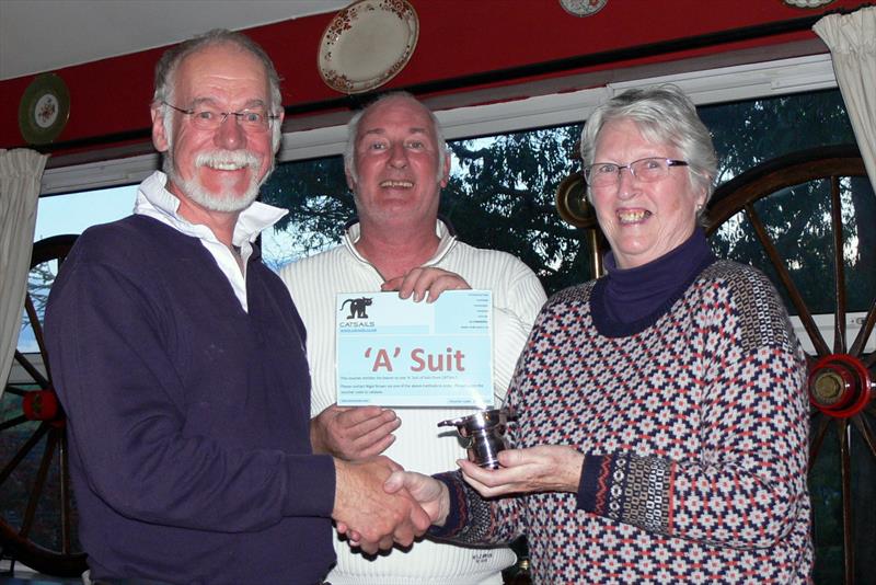 Mrs Shirley Penny of Ulster's Carrick MBC presenting overall winner, Ian Dundas with the Noel Pantry Cup at the 2013 IOM Ulster Championships photo copyright Ali Law taken at  and featuring the One Metre class