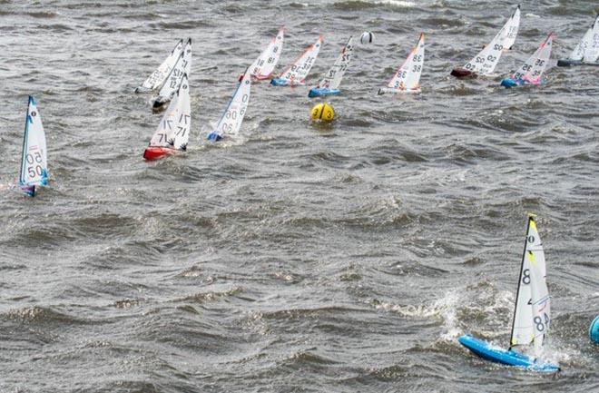 IOM class yachts at a rounding mark off Montrose Bay on the River Derwent - 2018 IOM ® National Championships photo copyright Robert Gavin taken at Montrose Bay Yacht Club and featuring the One Metre class