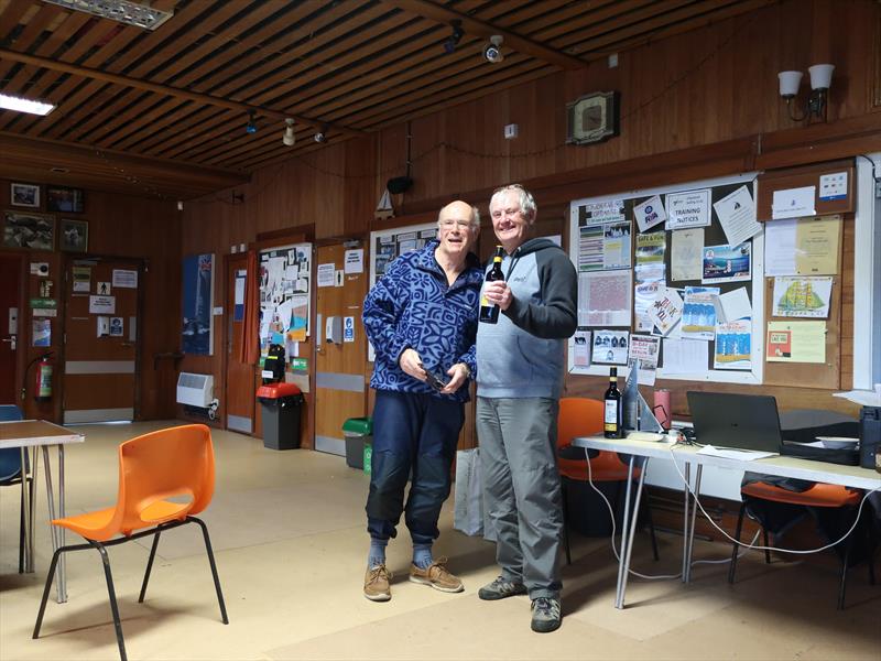 Chipstead SC Radio Sailing IOM Unicorn Trophy: Dave Allinson presenting presenting 2nd placed Nigel Barrow with his prize - photo © Stuart Ord-Hume