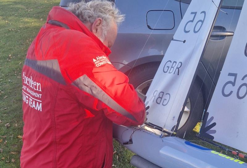 Pete Walters trying to sort out an electrical problem - IOM Winter Series round 3 at Lincoln photo copyright Mick Chamberlain taken at Lincoln Model Yacht Club and featuring the One Metre class