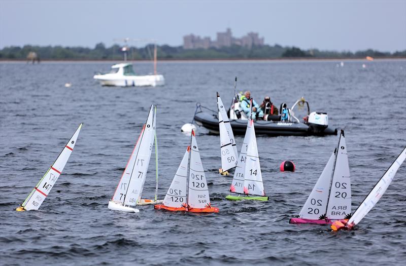 2026 IOM Worlds at Datchet Water Day 4 - Rounding the windward gate with Windsor Castle in the background photo copyright Mark Jardine taken at Datchet Water Sailing Club and featuring the One Metre class