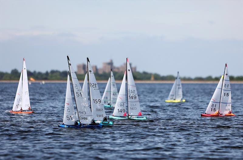 2026 IOM Worlds at Datchet Water Day 4 - CHN 51, SWE 159, NED 149 in front of Windsor Castle photo copyright Mark Jardine taken at Datchet Water Sailing Club and featuring the One Metre class