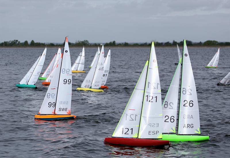 2026 IOM Worlds at Datchet Water Day 4 - Upwind soon after a start photo copyright Mark Jardine taken at Datchet Water Sailing Club and featuring the One Metre class