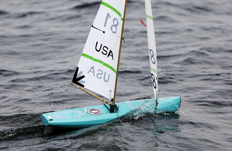 2026 IOM Worlds at Datchet Water Day 4 - USA 81 downwind photo copyright Mark Jardine taken at Datchet Water Sailing Club and featuring the One Metre class
