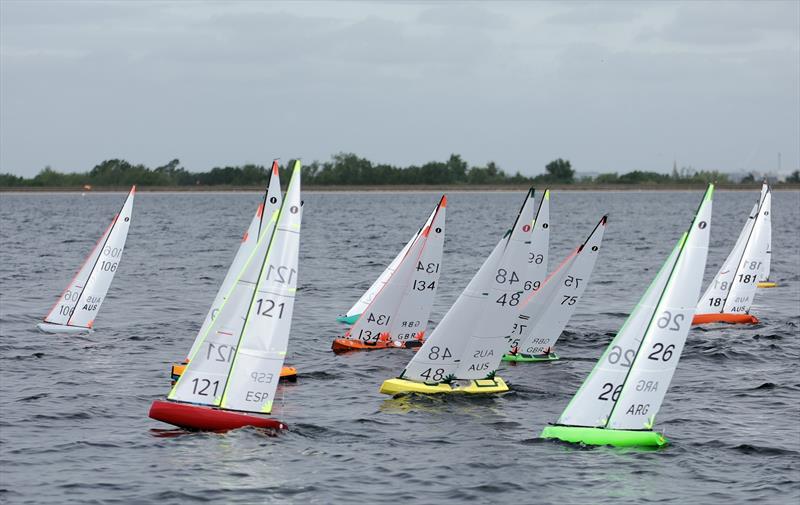 2026 IOM Worlds at Datchet Water Day 4 - Tight racing upwind photo copyright Mark Jardine taken at Datchet Water Sailing Club and featuring the One Metre class