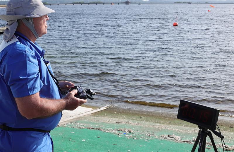 2026 IOM Worlds at Datchet Water Day 5 - Baron Bremer with the countdown display - photo © Mark Jardine