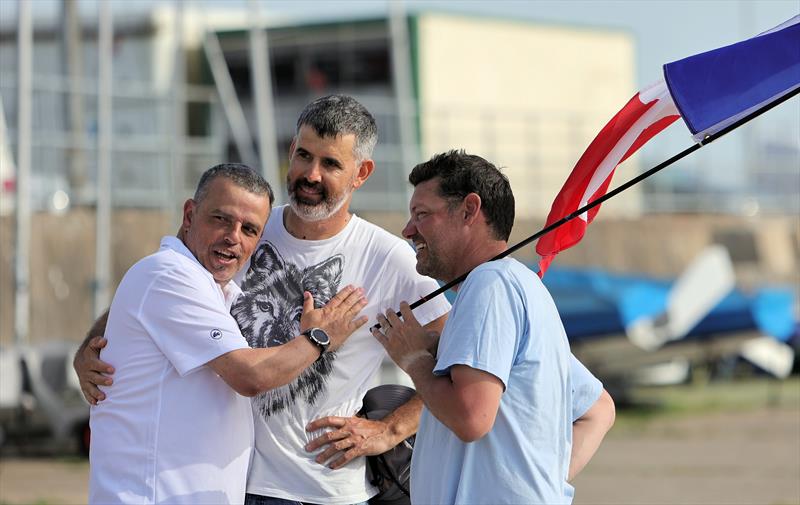 2026 IOM Worlds at Datchet Water - Fred Rocha, Zvonko Jelacic, Alexis Carre - photo © Mark Jardine