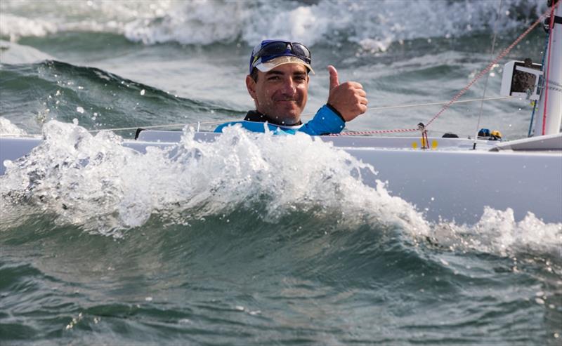 Seguin celebrates gold at the Rio 2016 Paralympic Sailing Competition photo copyright Richard Langdon / Ocean Images taken at  and featuring the 2.4m class