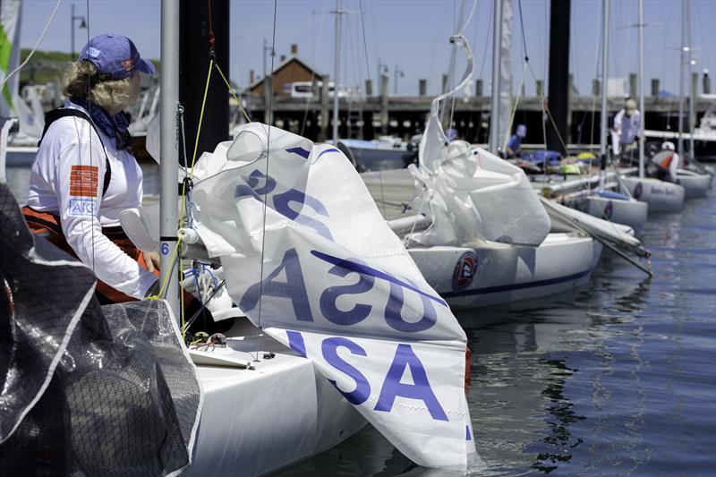 Preparing to leave the dock during the C. Thomas Clagett, Jr. Memorial Clinic photo copyright Ro Fernandez taken at Sail Newport and featuring the 2.4m class