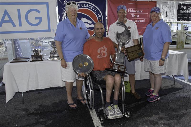 Clagett trophy and 2.4mR class winner Paul Tingley at the 15th Clagett (l-r) Judy McLennan, Paul Tingley, Bill Leffingwell, Stephanie McLennan photo copyright Ro Fernandez taken at Sail Newport and featuring the 2.4m class