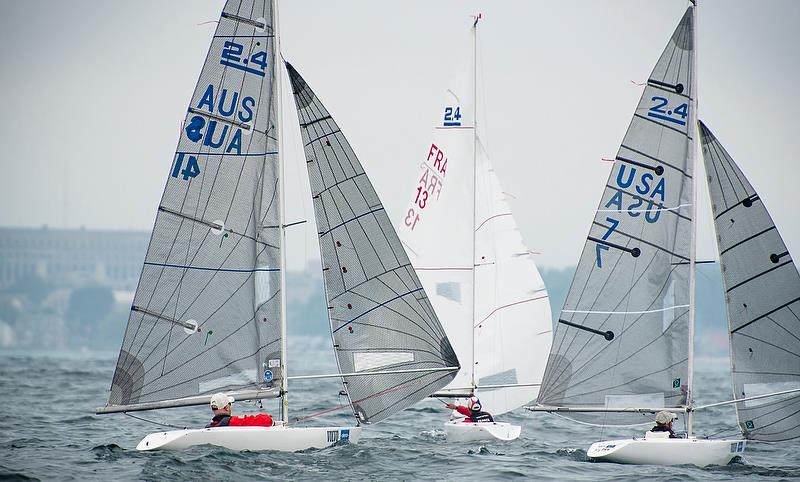 Three lead boats - 2.4mtr - Day 3 - Para Sailing World Championship, Sheboygan, Wisconsin, USA photo copyright Cate Brown taken at Sheboygan Yacht Club and featuring the 2.4m class