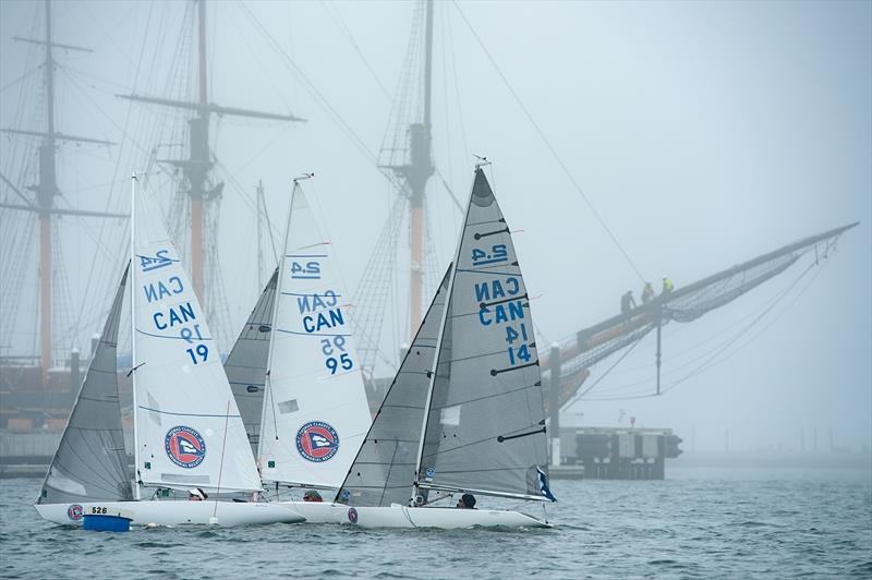 Clagett sailors alongside the RI Tall ship Oliver Hazard Perry - Clagett Regatta photo copyright Ro Fernandez Andes Visual taken at  and featuring the 2.4m class