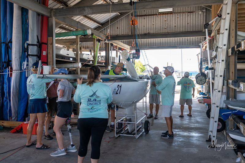 Weighing boats before the 2.4mR World Championship Para Sailing International Championship Regatta in Florida photo copyright Missy Weiner Photography taken at Davis Island Yacht Club and featuring the 2.4m class
