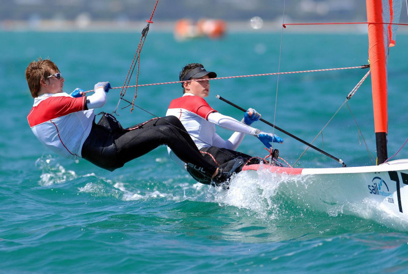 Ed Fitzgerald & James Peters on day three of the 29er worlds photo copyright Jeff Crow / Sport the Library taken at  and featuring the 29er class