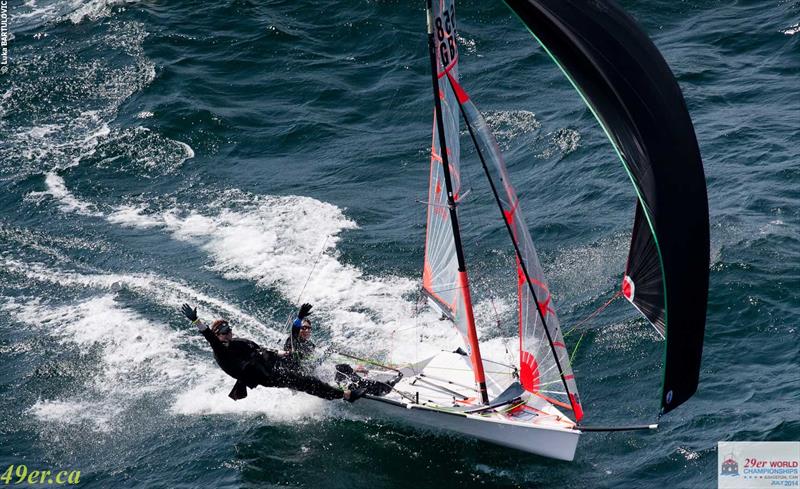 Robert Morris & Anthony Lowther (GBR) on day 4 of the 29er Worlds at Lake Ontario photo copyright Luka Bartulovic taken at  and featuring the 29er class