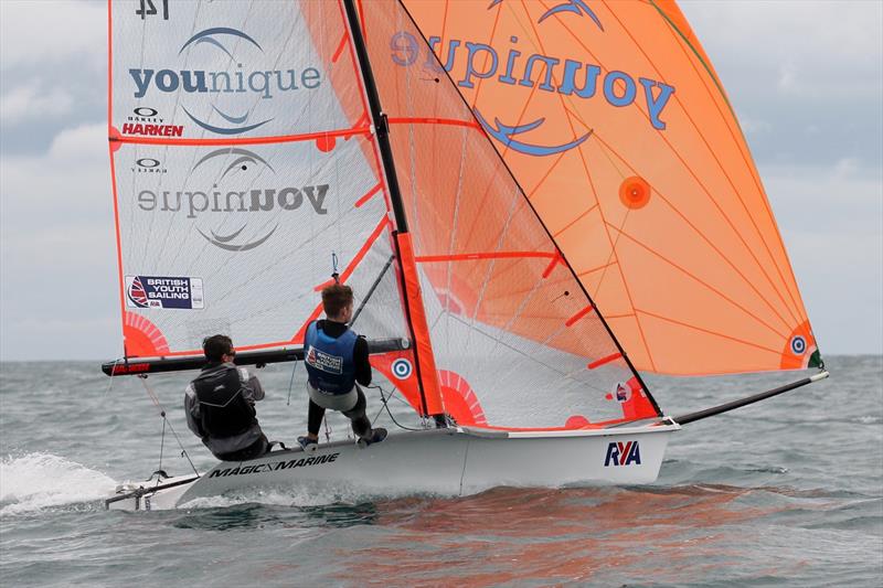 James Grummett & Daniel Budden during the Harken 29er Grand Prix Round 4 at Weymouth photo copyright Peter Newton taken at Hayling Island Sailing Club and featuring the 29er class