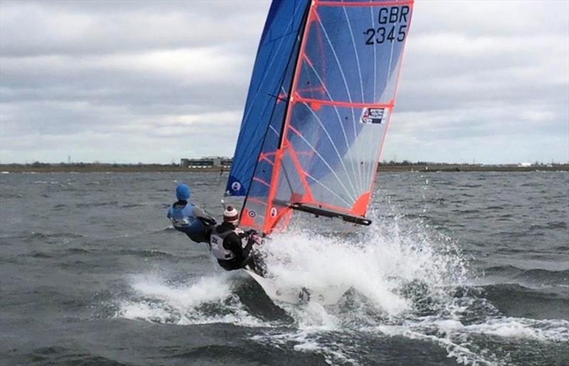 Piers and Sam downwind during the 29er training at Datchet photo copyright Phil Walker taken at Datchet Water Sailing Club and featuring the 29er class