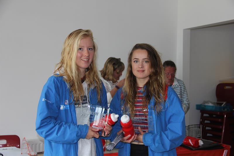 Katy Munro and Beth Hurst finish 1st girls in the Harken 29er GP at Ullwater photo copyright Kirsty Wilson taken at Ullswater Yacht Club and featuring the 29er class