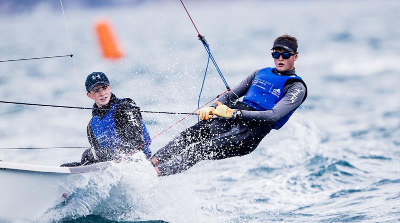Gold for Crispin Beaumont and Tom Darling (GBR) at the Aon Youth Worlds in Auckland photo copyright Pedro Martinez / Sailing Energy / World Sailing taken at Torbay Sailing Club and featuring the 29er class